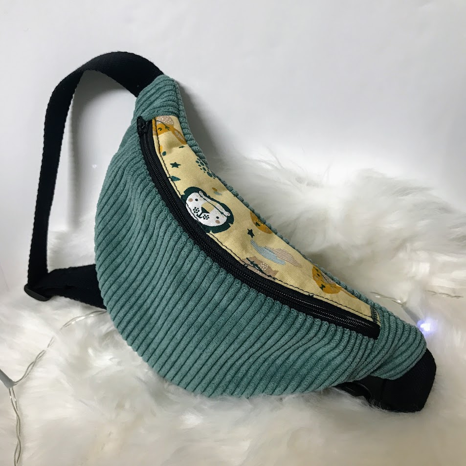 Sac banane enfant velours côtelé vert clair et coton jungle Sophiacreas Callac 2024