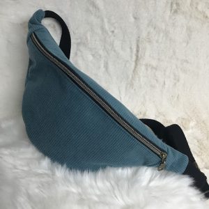 Sac banane en velours côtelé bleu vert